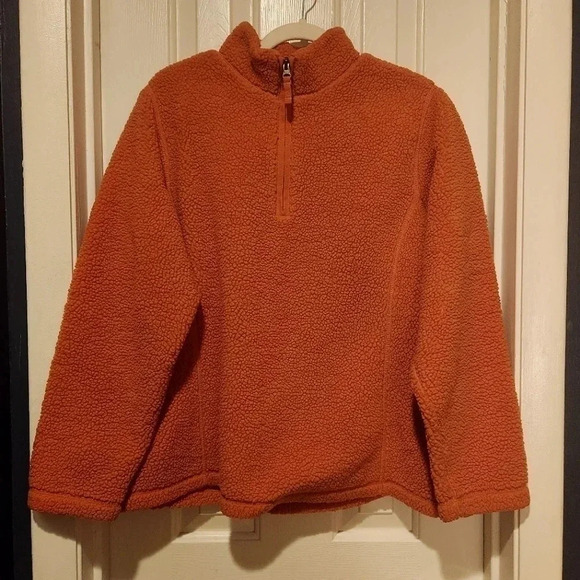 Lands’ End Rustic Vibe Orange Fleece Quarter-Zip Pullover – Size L (14–16) - Picture 1 of 4